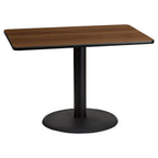 Flash Furniture 30'' x 42'' Rectangular Walnut Laminate Table Top with 24'' Round Table Height Base