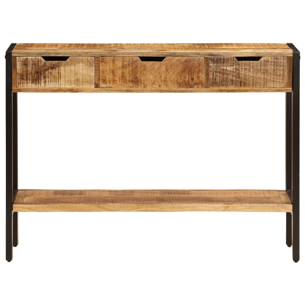 vidaXL Solid Mango Wood Sideboard with Steel Frame - 3 Drawers, Bottom Shelf, Vintage Style, Handcrafted, 43.3"x13.8"x29.5", Brown, Industrial Style