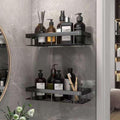 Self Adhesive Wall Mounted Bathroom Shelf Organiser, No Drill Rack Holder Stand For Bathroom Accessories, Black, Pack Of 2
