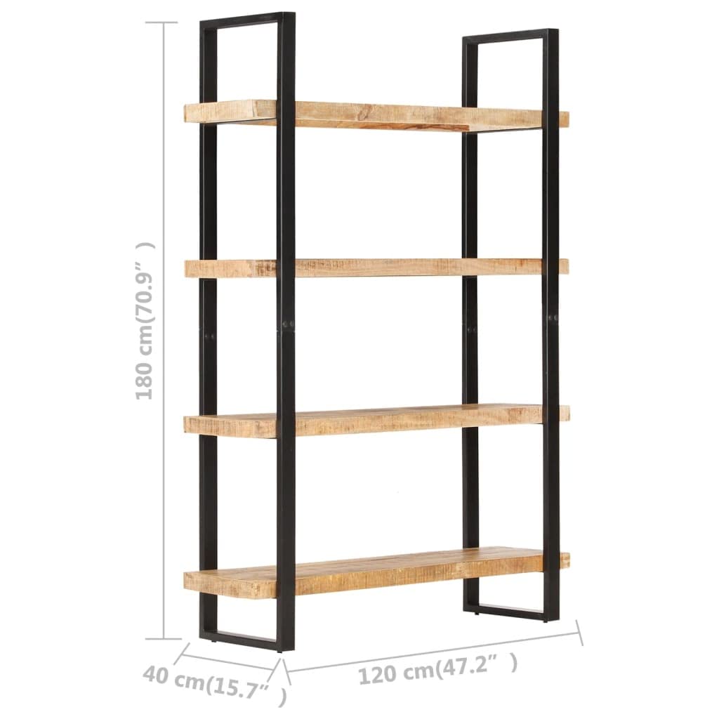 vidaXL Bookcase, Open Shelf 4-Tier Bookcase, Wall Bookshelf for Office Living Room, Freestanding Shelving Unit, Industrial, Rough Mango Wood