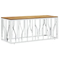 vidaXL Stainless Steel Wood Coffee Table - Modern Acacia Centerpiece Table, Silver/Brown, Easy Clean, 43.3x17.7x17.7 in