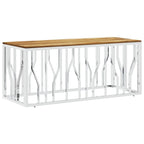 vidaXL Stainless Steel Wood Coffee Table - Modern Acacia Centerpiece Table, Silver/Brown, Easy Clean, 43.3x17.7x17.7 in