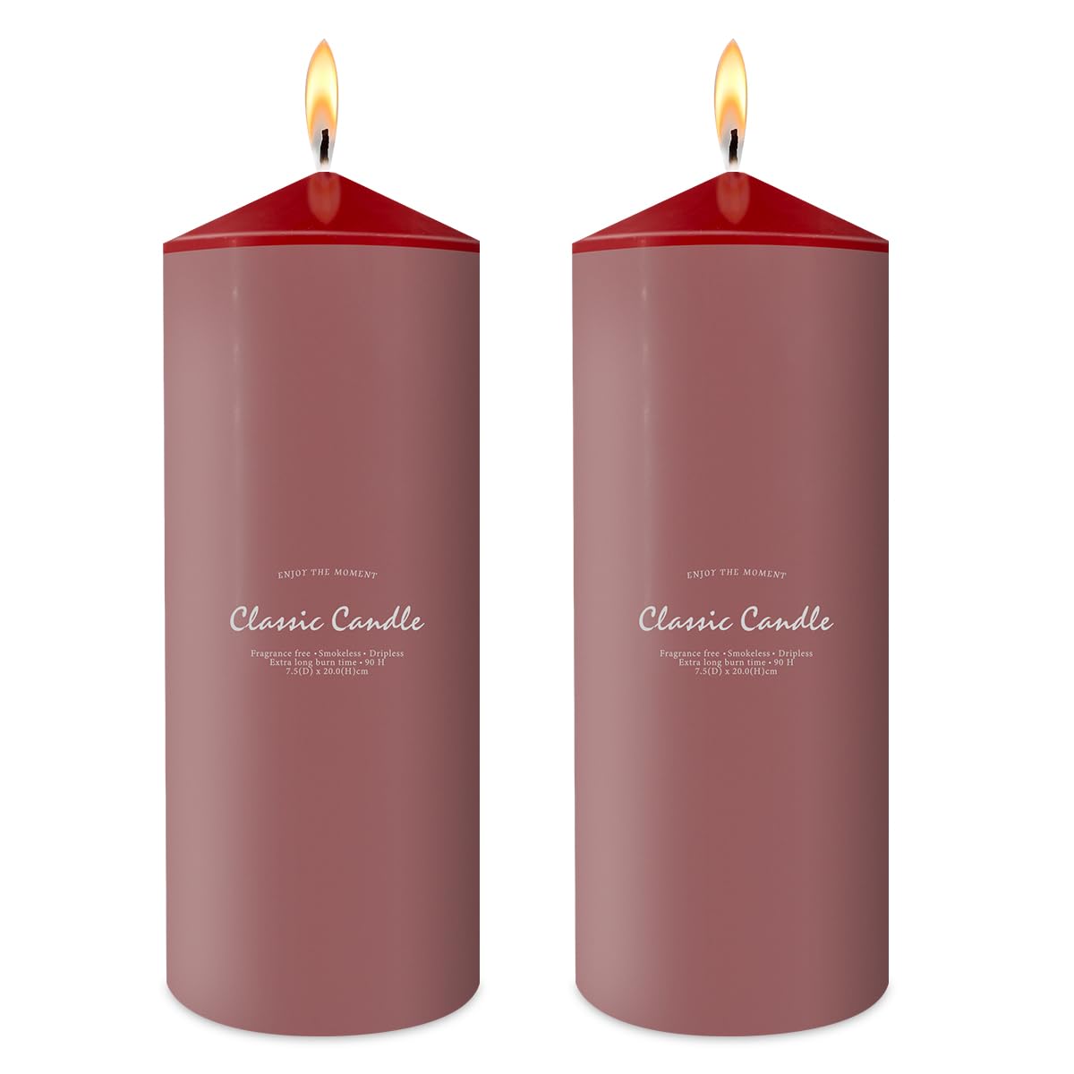 Hand Poured Pillar Candles Set of 2, 3x8 inches Emergency Large Red Candle, Smokeless Dripless Unscented and Non-Toxic Candles, 