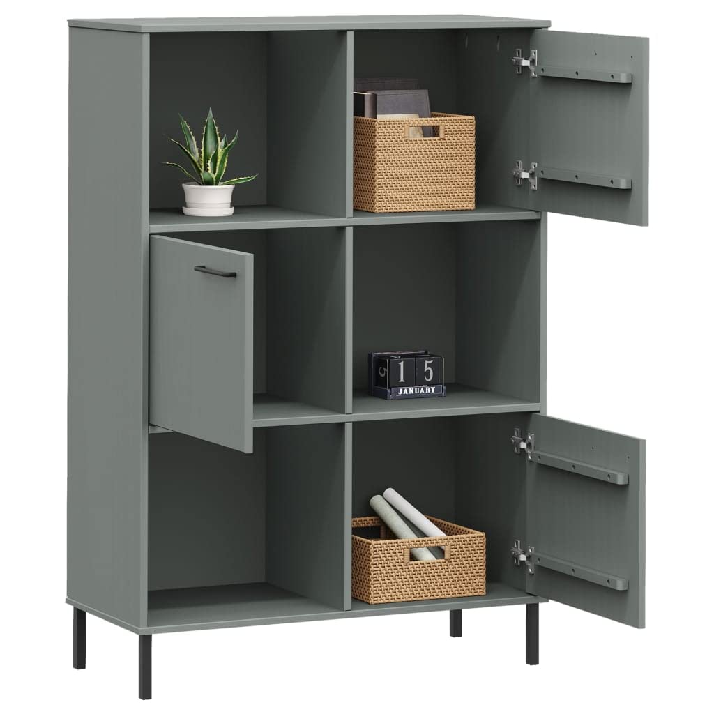 vidaXL Freestanding Bookcase with Metal Legs- 35.4&quot;x13.8&quot;x50.6&quot;, Solid Pine Wood, Industrial-Style, Sturdy and Durable, Ideal for Homes, Offices, Libraries.