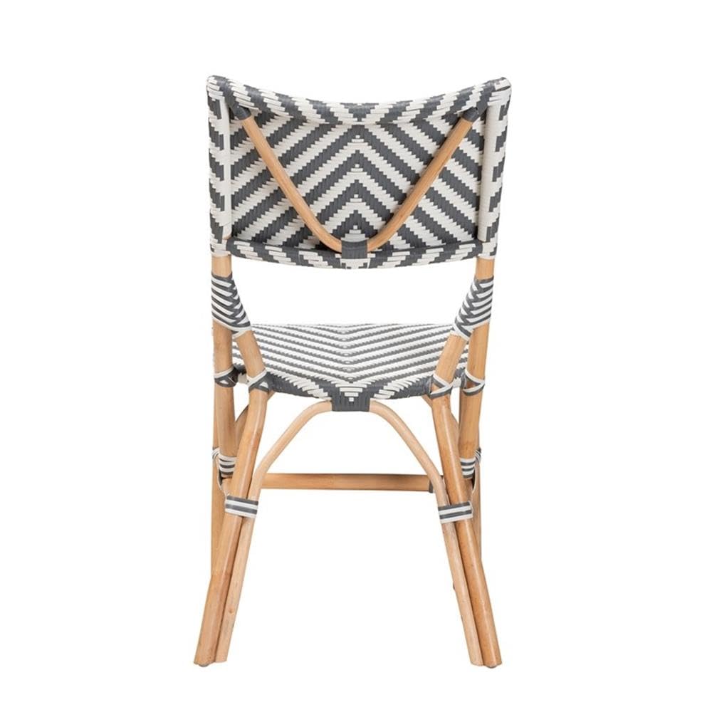 Baxton Studio Shai Modern French Grey and White Weaving and Natural Rattan Bistro Chair