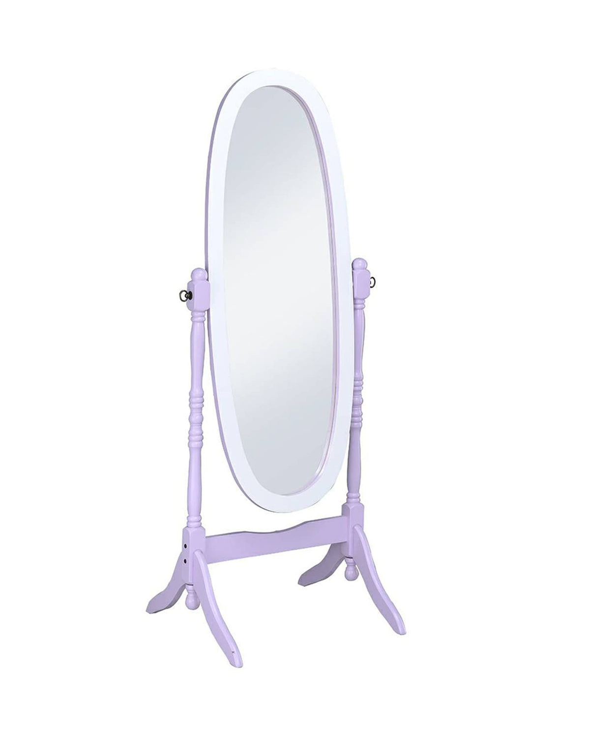 HomeRoots Purple/White Accents Eucalyptus Wood, MDF Back Cover, Glass Mirror Pretty Pastel Purple and White Cheval Standing Oval Mirror