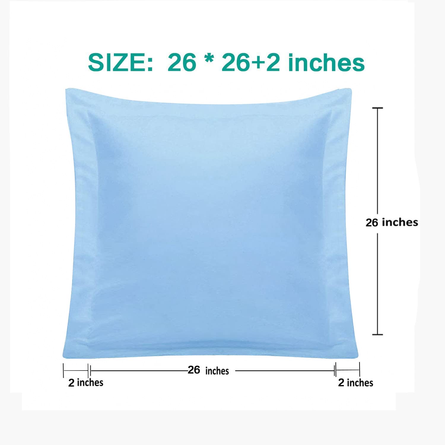 Ntbay 100% Brushed Microfiber 26X26 Euro Pillow Shams Set Of 2, Super Soft And Cozy European Throw Pillow Covers, Wrinkle, Fade, Stain Resistant Square Pillow Cases, Sky Blue
