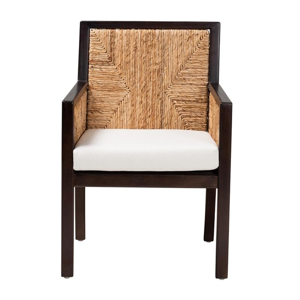 Baxton Studio Joana Modern Bohemian Dark Brown Mahogany Wood And Natural Abaca Dining Arm Chair