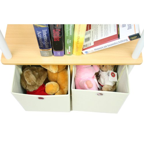 Furinno 99152Be/Wh/Iv 3-Tier Go Green Multipurpose Storage Rack Shelving Unit Bookshelf Cabinet With 2 Bins, Beech Finish