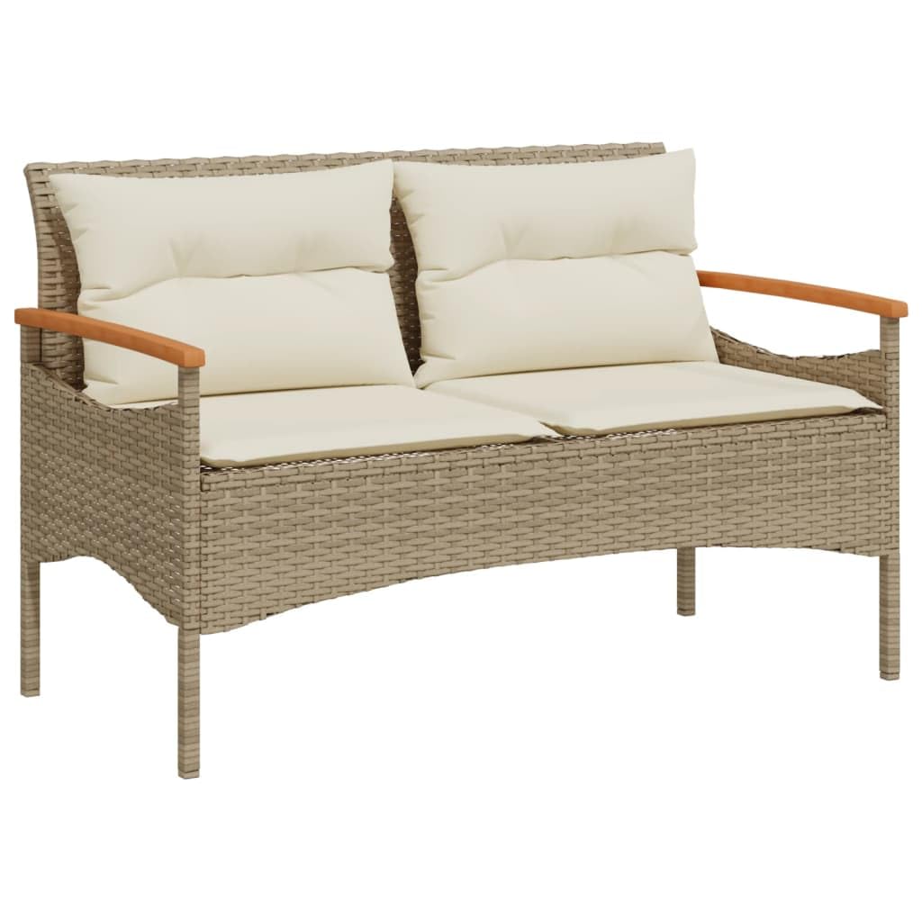 vidaXL Patio Bench with Cushions 45.7x24.6x29.1inch Beige Poly Rattan
