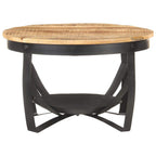 vidaXL Rough Mango Wood Coffee Table - Industrial-Style Round Side Table with Black Iron Base, Handmade for Living Room and Lounge