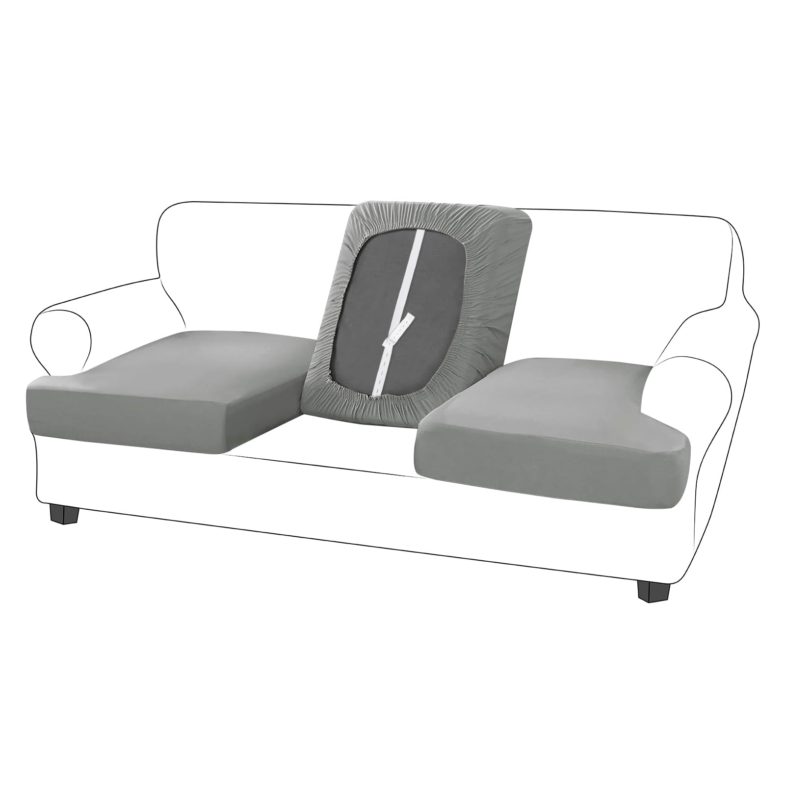 Molasofa T-Cushion Sofa Seat Slipcovers Set, Couch Furniture Protector For Sectional, Armchair, Loveseat - Pets - Stretch Spandex Fabric (3 Cushion Sofa, Light Grey)