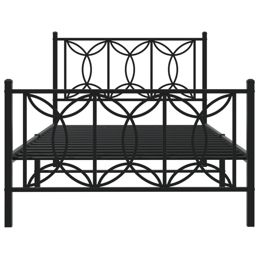vidaXL Metal Bed Frame with Headboard/Footboard - Black, Single Bed, 81.5&quot;x41.3&quot;x35.4&quot;, Steel Slats & Legs, Under-Bed Storage