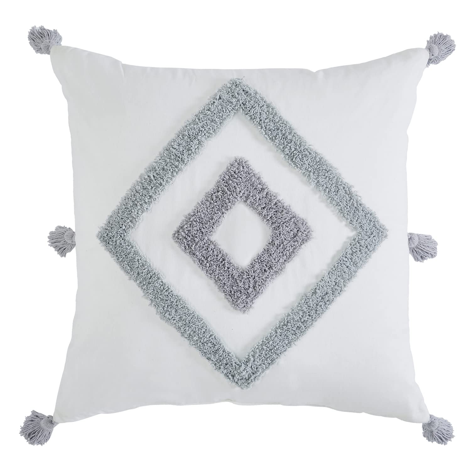 Indigo Ink - Decorative Pillow, Tufted Diamond Pillow With Tassels, Throw Pillows For Couch Or Bed, Boho Home Decor, 20' X 20'