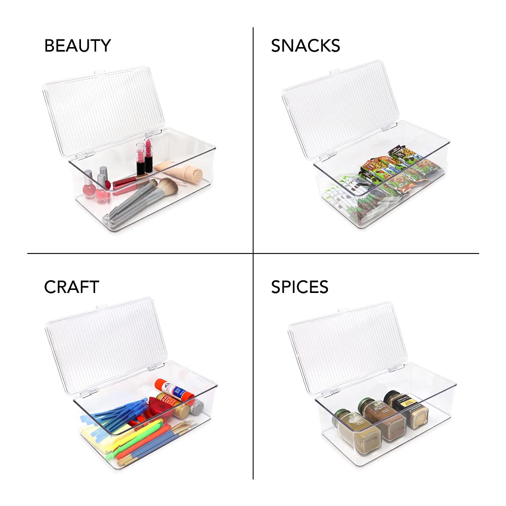 Isaac Jacobs Medium Stackable Organizer Bin (10.75   X6.5   X3.7   ) W/ Hinged Lid, Clear Storage Box, Home, Office, School, Fri