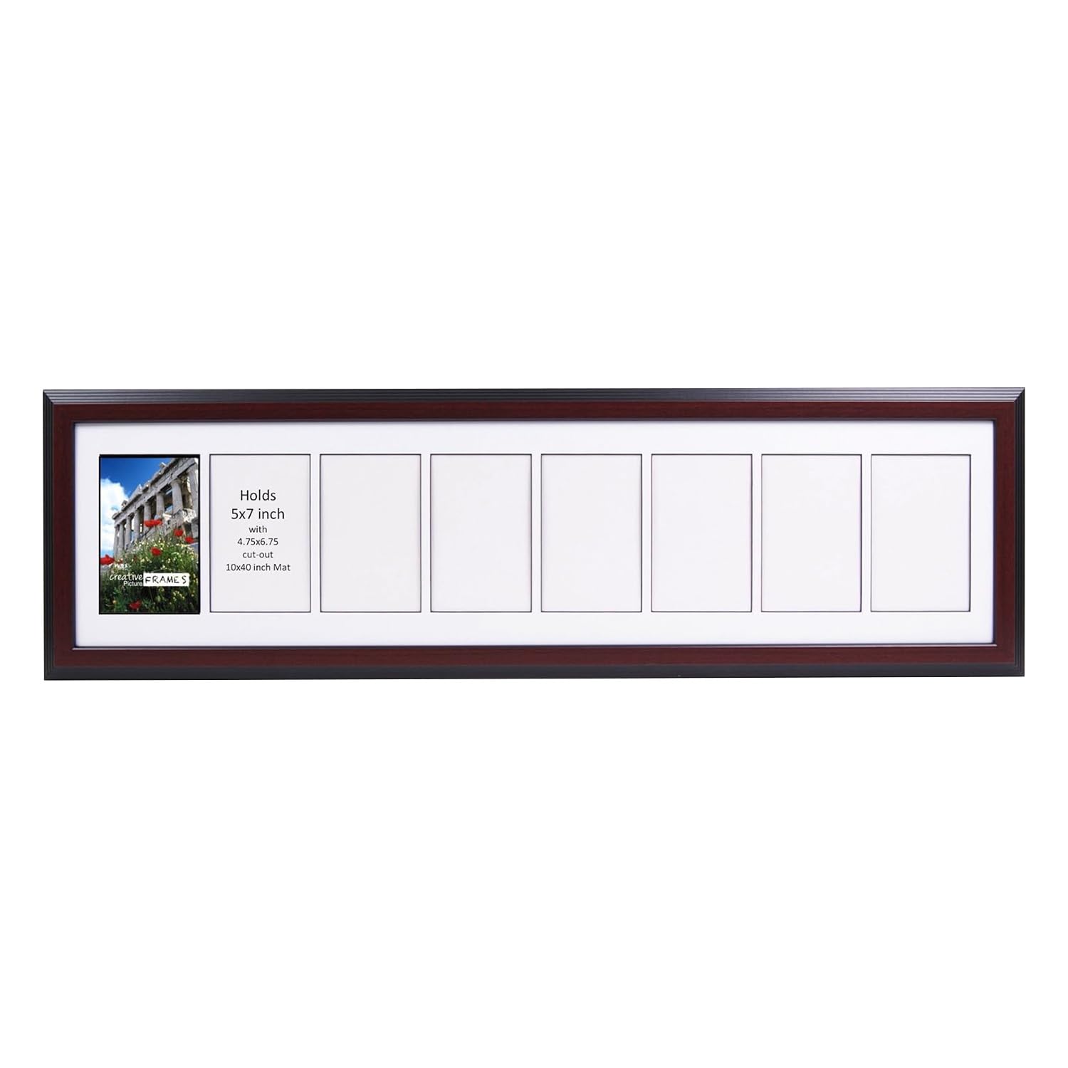 Creative Picture Frames 8 Opening Glass Face Mahogany Picture Frame To Hold 5 By 7 Inch Photographs Including 10X40-Inch White M