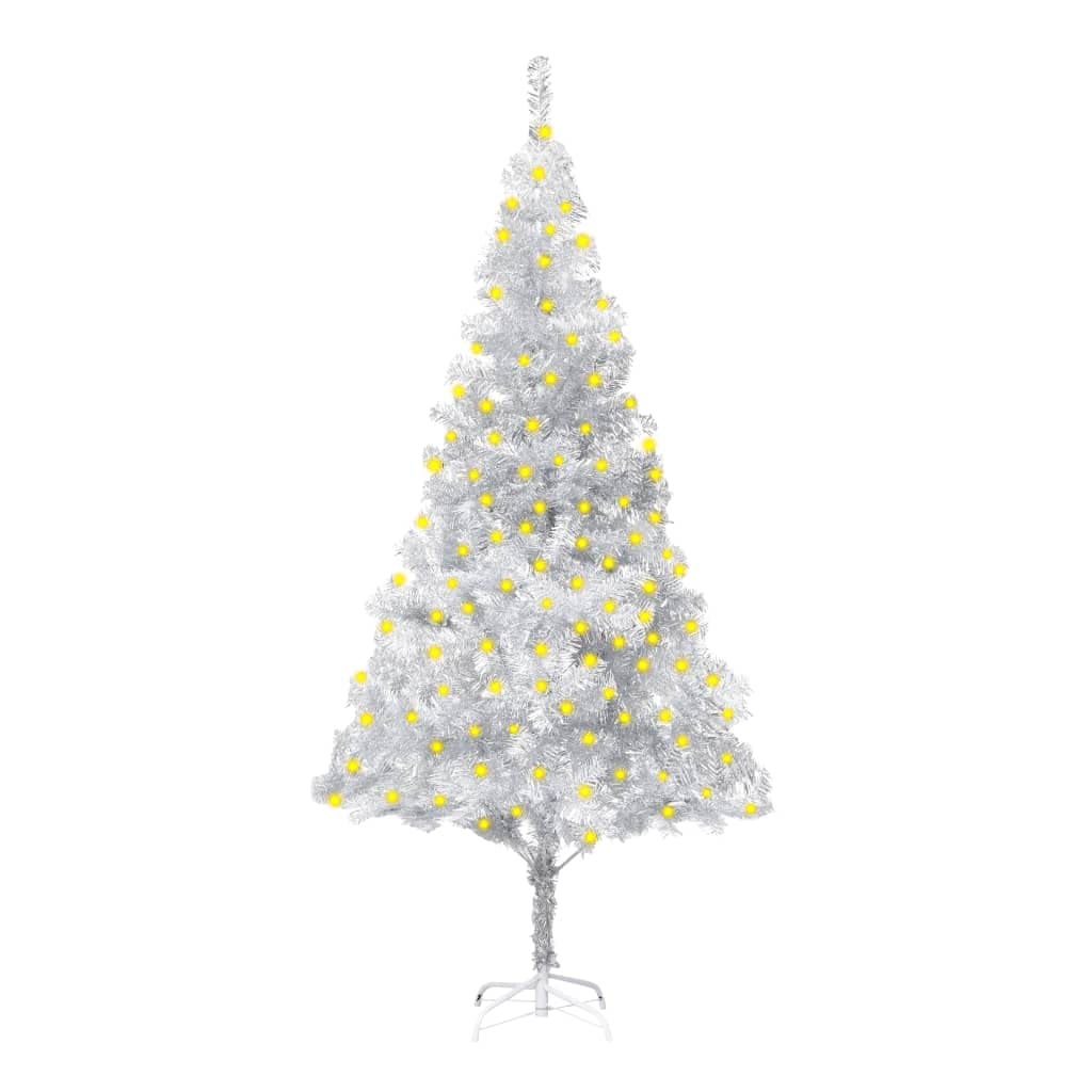 Silver Artificial Pre-Lit Christmas Tree With Stand By Vidaxl – Shiny Pvc Needles And Energy-Efficient Led Lights, 70.9&quot; Tall And 36.6&quot; In Diameter, Includes String Light For A Festive Glow