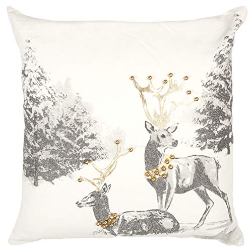 DressBarn Women's Silver/Gold Holiday Reindeer 20x20 Silver/Gold Cotton Pillow C Dress - O/S