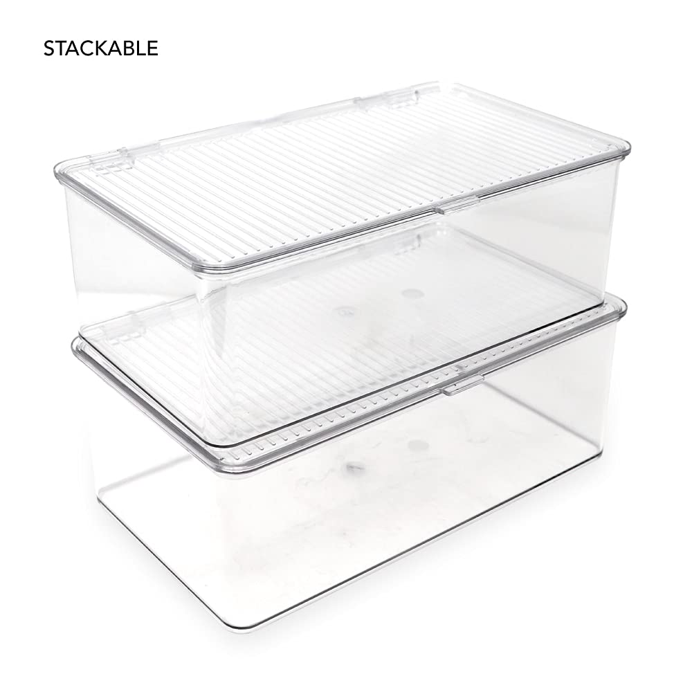 Isaac Jacobs Medium Stackable Organizer Bin (10.75   X6.5   X3.7   ) W/ Hinged Lid, Clear Storage Box, Home, Office, School, Fri
