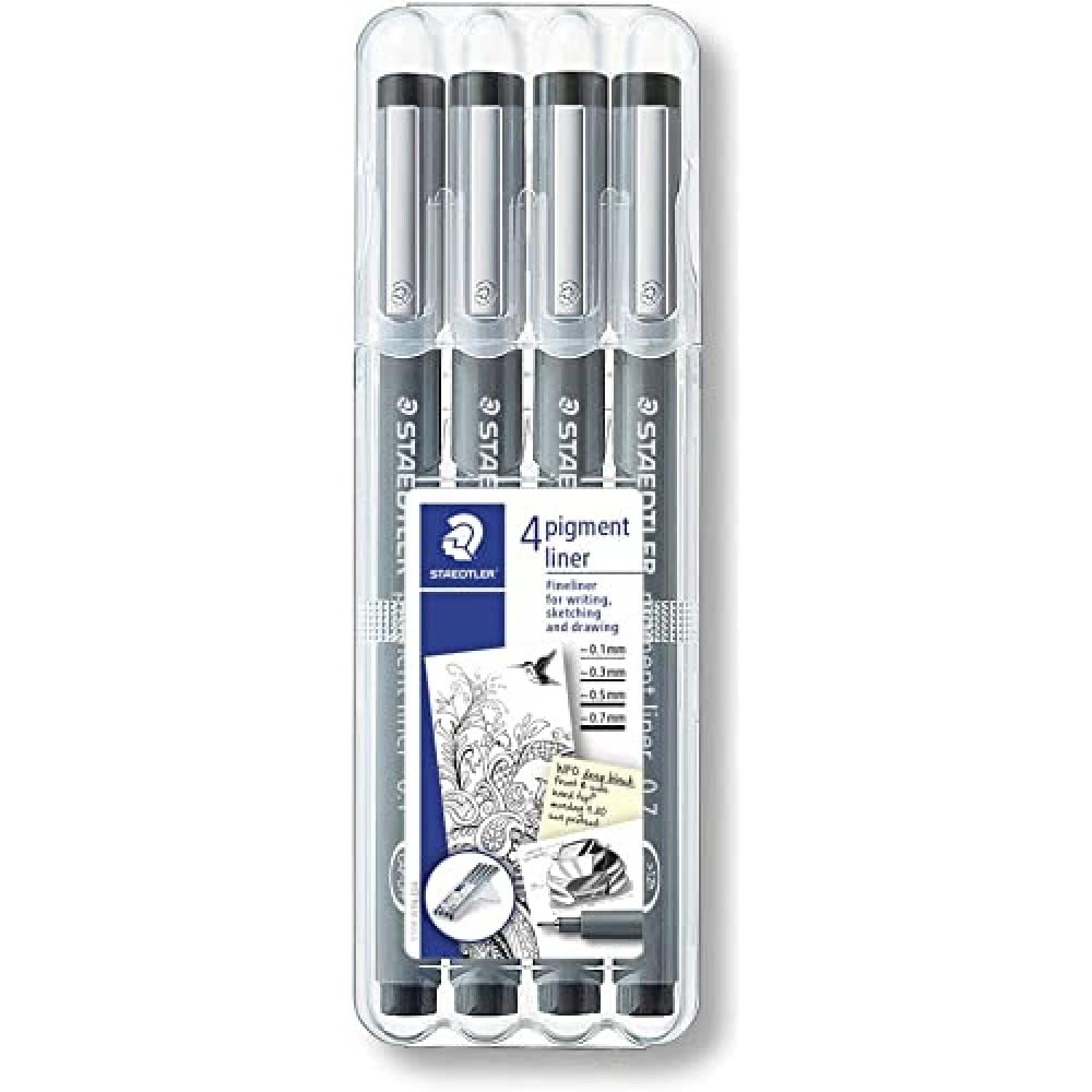 Staedtler 308 Wp4 Pigment Liner Pens With Assorted Line Width - Black (Set Of 4)