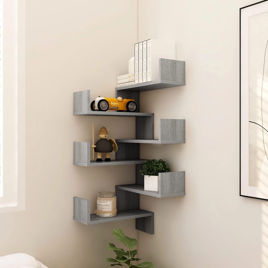 vidaXL Wall Corner Shelves 2 pcs Gray Sonoma 15.7x15.7x19.7 Engineered Wood