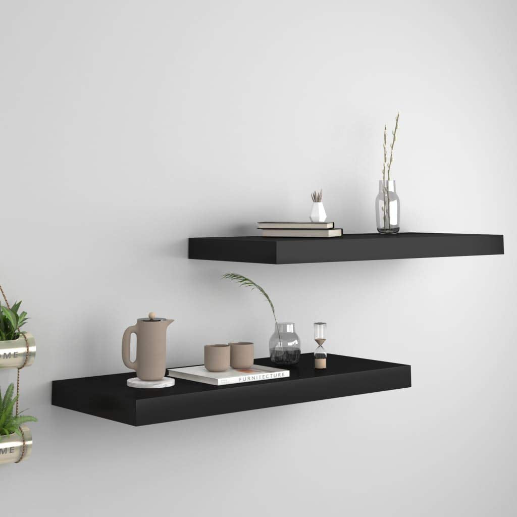 vidaXL Floating Wall Shelves - Set of 2, Stylish Display Storage, Invisible Mounting System, Honeycomb MDF and Metal Frame, Durable and Stable, Black