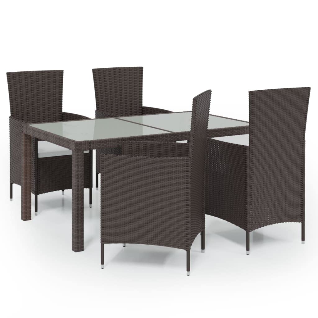 vidaXL 7-Piece Patio Dining Set - Weather-Resistant Poly Rattan Construction - Brown Rattan and Cream Cushions - Includes Table, 6 Chairs, and Removable Seat Cushions