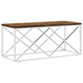 vidaXL Coffee Table - Stainless Steel with Reclaimed Wood Top, 43.3x17.7 Modern Accent Side Table for Living Room, Lounge