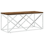 vidaXL Coffee Table - Stainless Steel with Reclaimed Wood Top, 43.3x17.7 Modern Accent Side Table for Living Room, Lounge