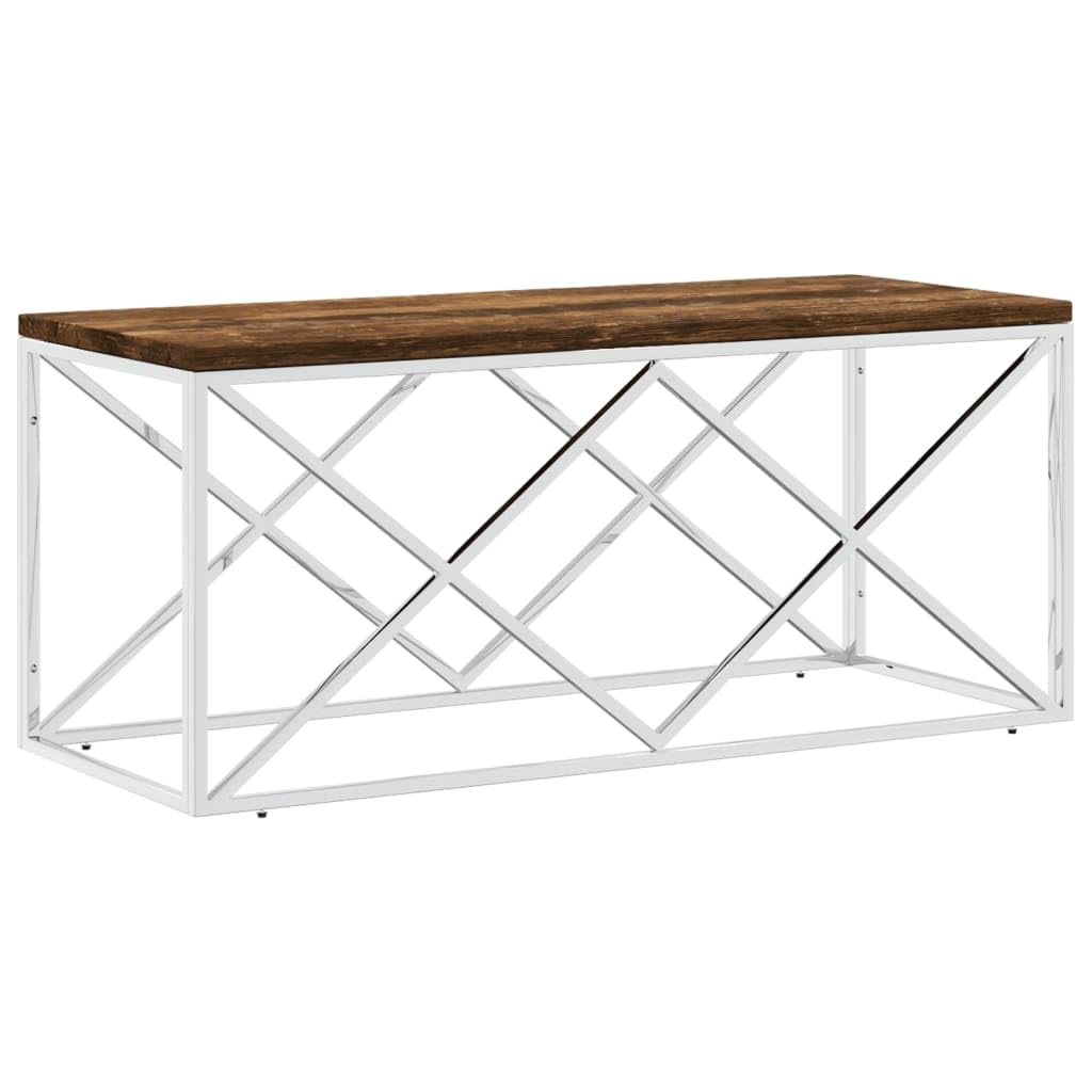 vidaXL Coffee Table - Stainless Steel with Reclaimed Wood Top, 43.3x17.7 Modern Accent Side Table for Living Room, Lounge