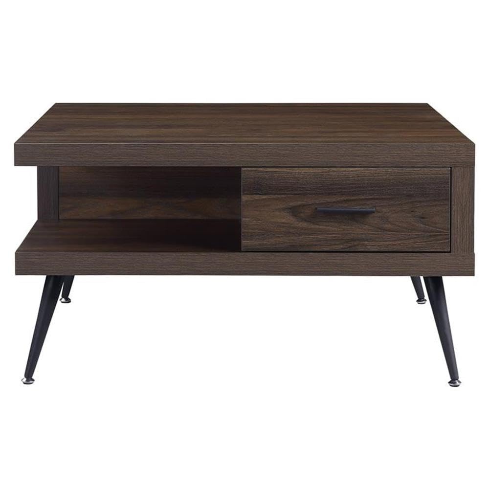 Acme Harel Wooden Coffee Table with Storage Drawer and Metal Legs in Walnut