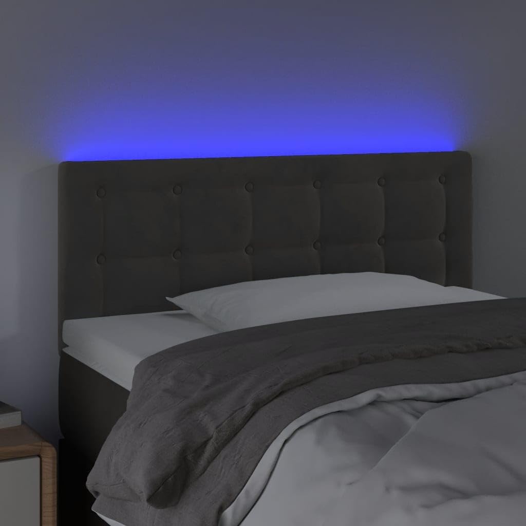 vidaXL LED Headboard, Upholstered Headboard for Bed Home, Bed Headboard with LED Light, Bedroom Furniture, Dark Gray 39.4"x2"x30.7"/34.6" Velvet