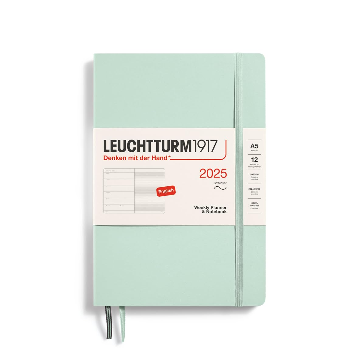 Leuchtturm1917 - Weekly Planner & Notebook 2025, Softcover, Medium (A5), Mint Green (Jan 1 - Dec 31, 2025)