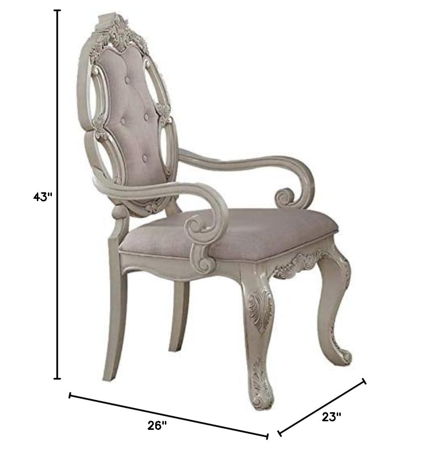 Acme Ragenardus Wooden Dining Arm Chair in Gray and Antique White Set of 2