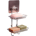 Zoxito 2 Layer Stand with 2 Hook,Wall Mounting Double Layer Soap Dish Holder& Dispenser, Self Adhesive Stainless Steel Waterproo