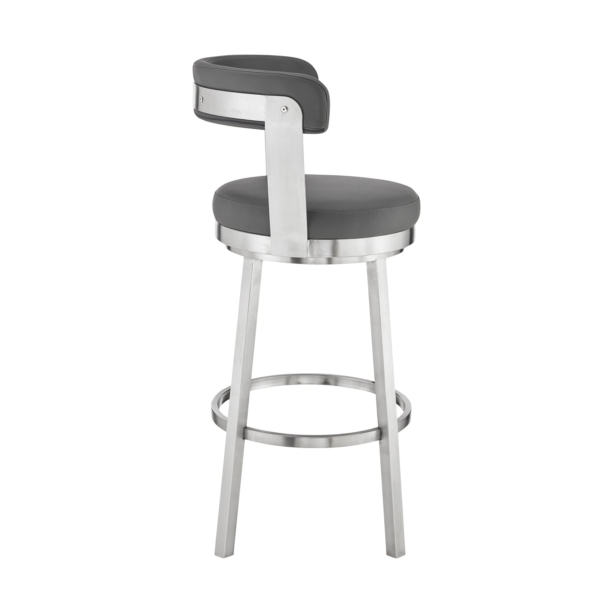 HomeRoots Gray 30' Chic Grey Faux Leather with Stainless Steel Finish Swivel Bar Stool