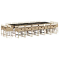 vidaXL 17-Piece Patio Dining Set - Outdoor Garden Furniture with Cushions, Glass Top - Beige Poly Rattan
