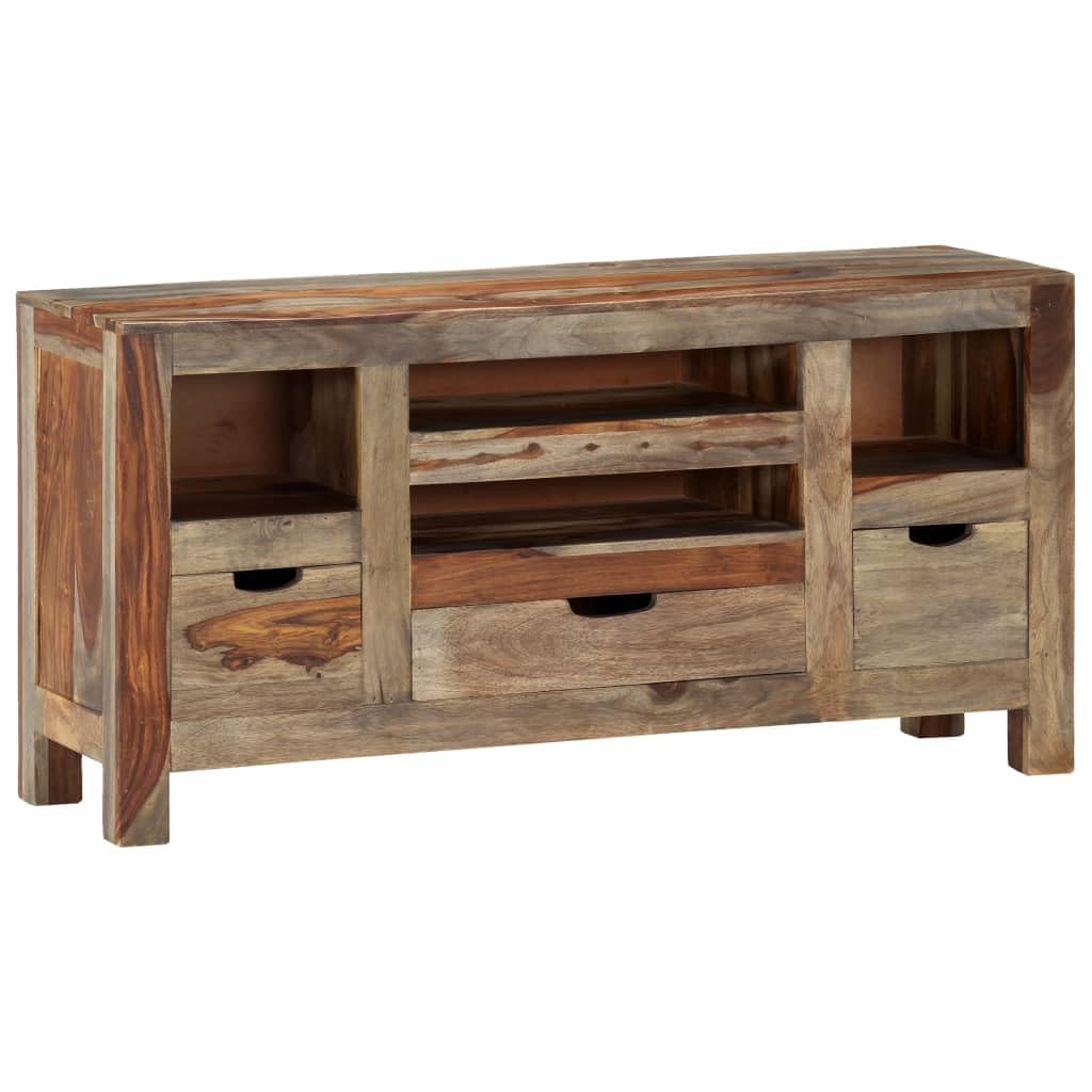 vidaXL Sideboard - Handcrafted Rustic TV Stand in Gray, Solid Sheesham Wood Construction with Drawers and Open Compartments – 39.4&quot;x11.8&quot;x19.7&quot;