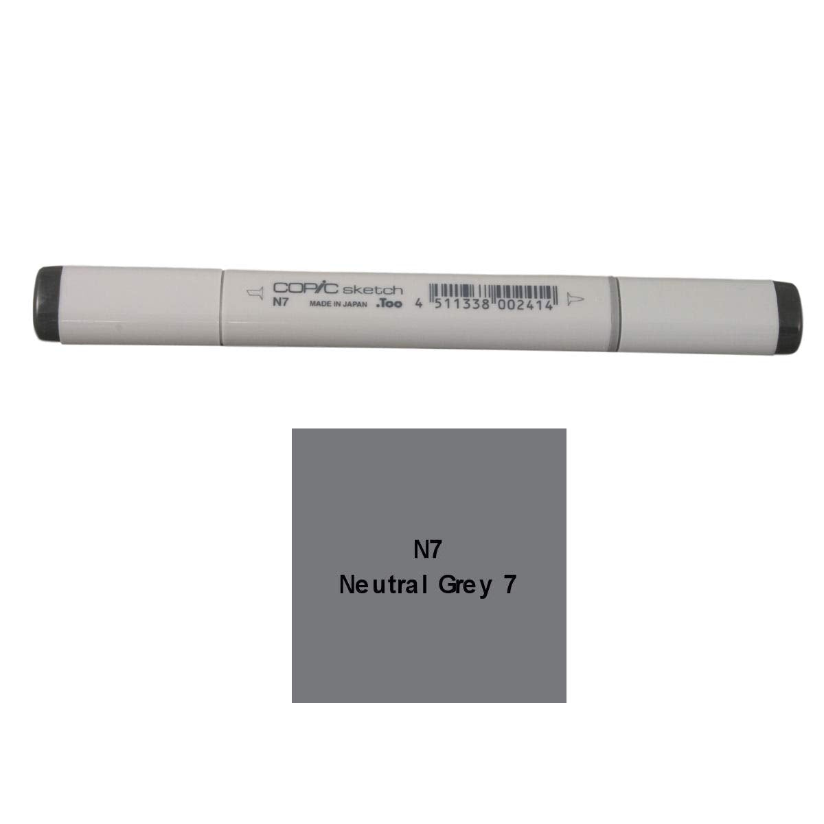 Copic Sketch Marker, Oval Shaped Barrel, Medium Broad And Super Brush Nibs, N7 Neutral Gray 7 (N7-S)