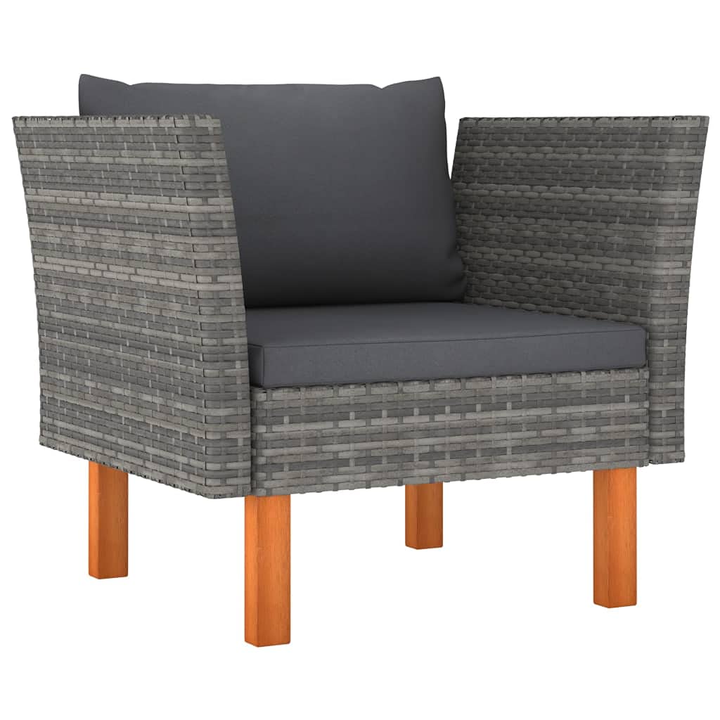 vidaXL Patio Lounge Set 7 Piece, Patio Furniture Set for Outdoor, Sofa with Table, Footstool, Farmhouse Style, Poly Rattan and Eucalyptus Wood Gray