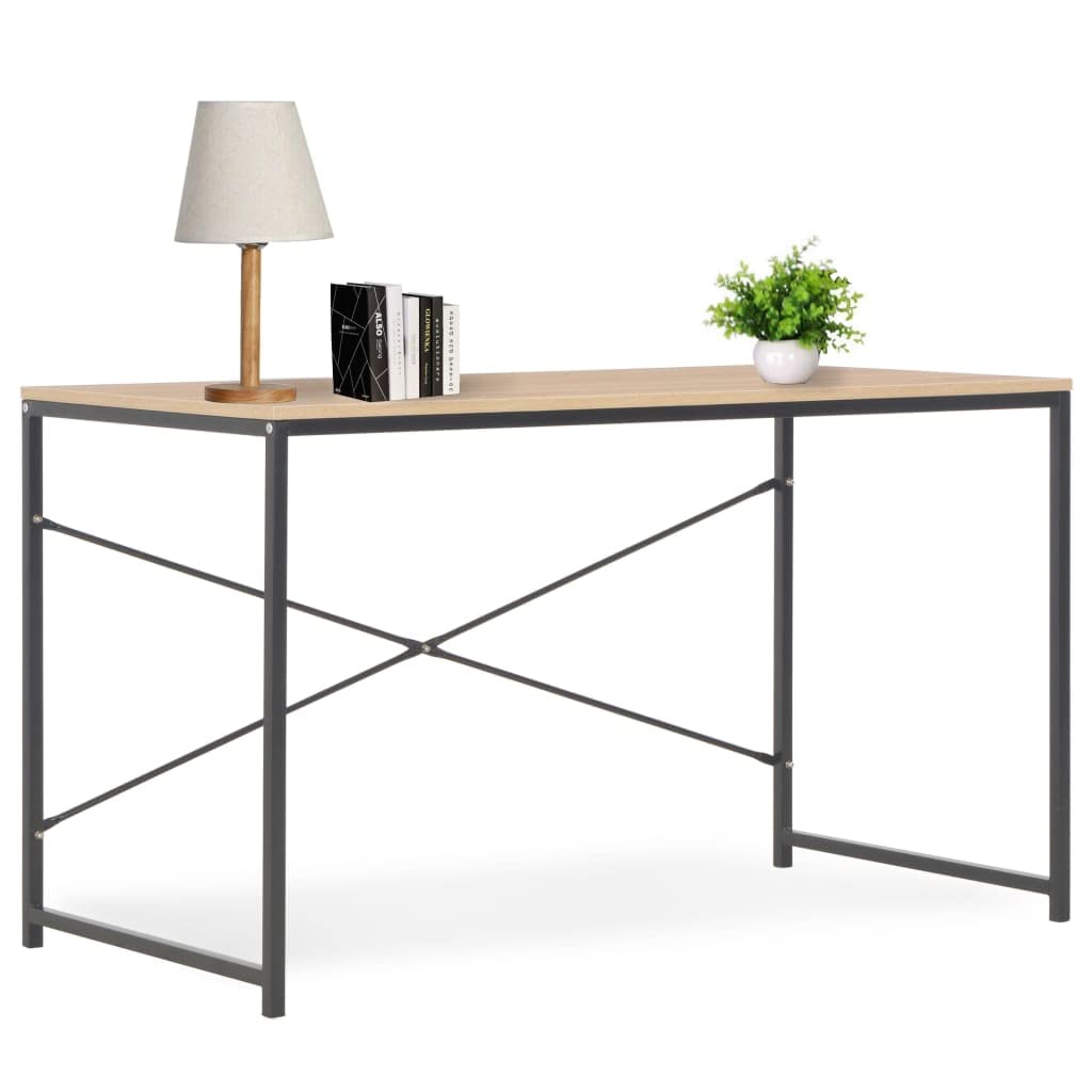 vidaXL Modern Industrial Style Computer Desk – Large Workspace, Sturdy Powder-Coated Metal Frame with Engineered Wood Top, Perfect for Home or Office Usage, Black and Oak Finish
