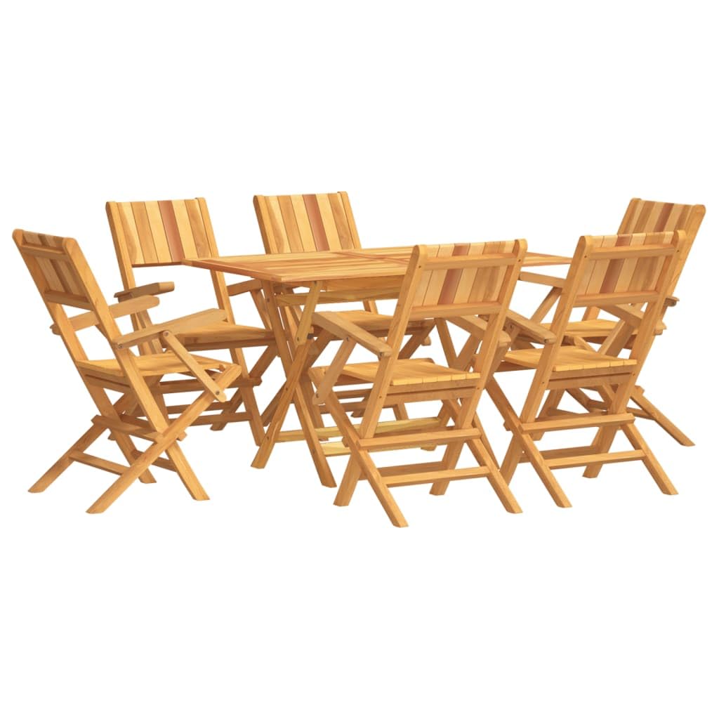 vidaXL Solid Teak Wood Patio Dining Set - 7-Piece Rectangular Table & Folding Chairs Collection with Parasol Hole for Outdoor/De