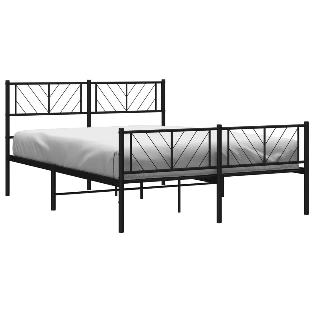 vidaXL Black Metal Bed Frame with Headboard and Footboard - Robust Steel Construction, Extra Storage Space, Functional Design with Metal Slats Support