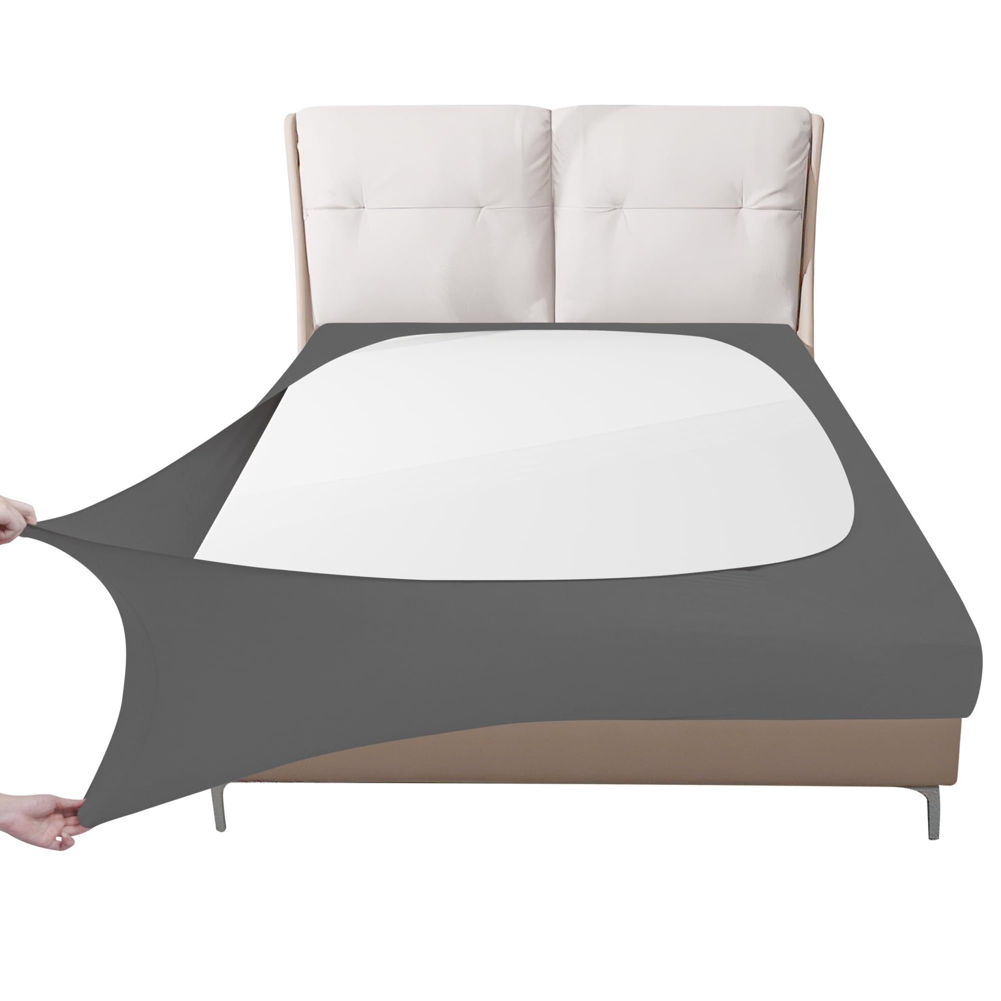 Easy-Going Box Spring Cover Queen Size, 4 Way Stretch Smooth and Elastic Wrap Around Band 4 Sides Bed Skirt, Gray