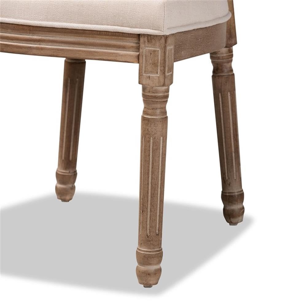 Baxton Studio Louis Traditional French Inspired Beige Fabric Upholstered and Antique Brown Finished Wood 2-Piece Dining Chair Set with Rattan