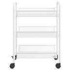 vidaXL 3-Tier Iron Kitchen Trolley in White - Mobile Cart with Removable Mesh Baskets for Kitchen, Bathroom, and Office use