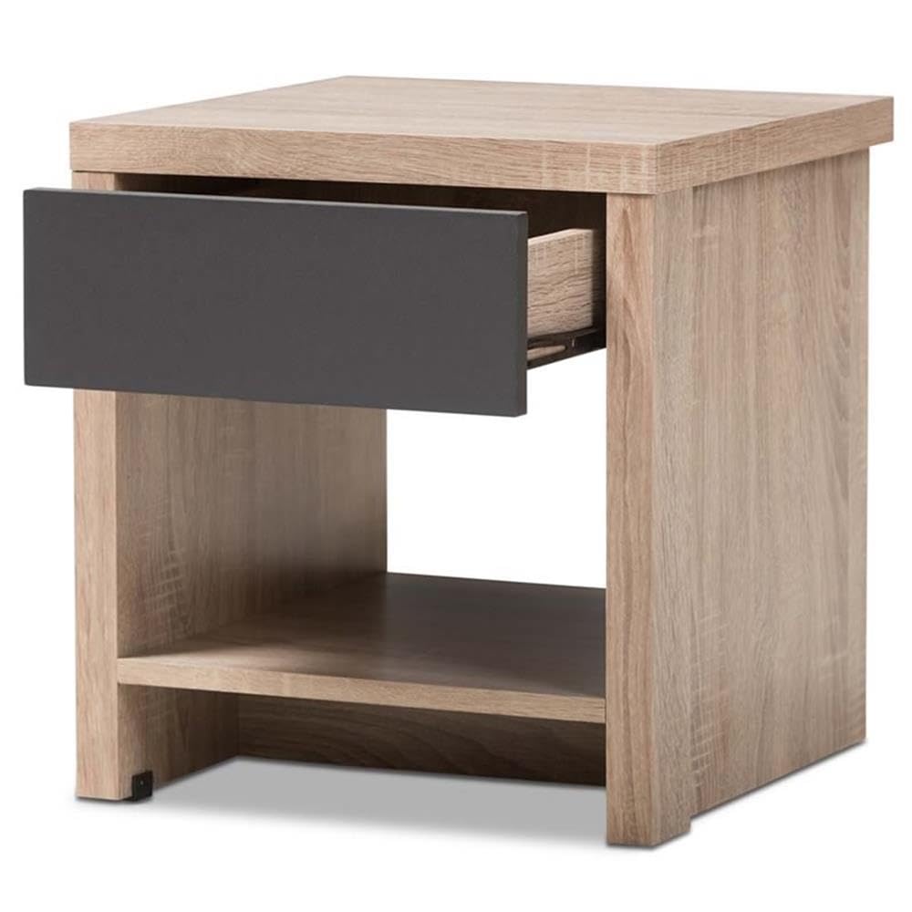 Baxton Studio Jamie Modern and Contemporary Two-Tone Oak and Grey Wood 1-Drawer 1-Shelf Nightstand/Contemporary/Light Brown/Gray/Particle Board/MDF with PU Paper