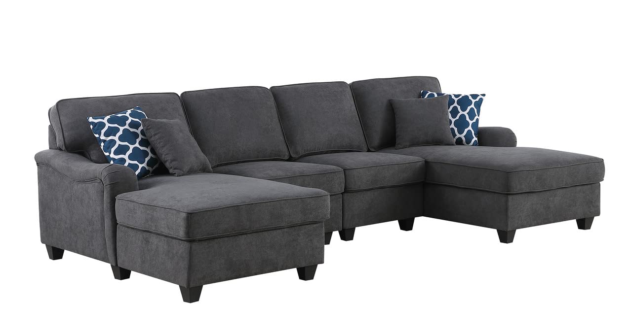 Lilola Home Leo Dark Gray Woven Double Chaise 4Pc Modular Sectional Sofa