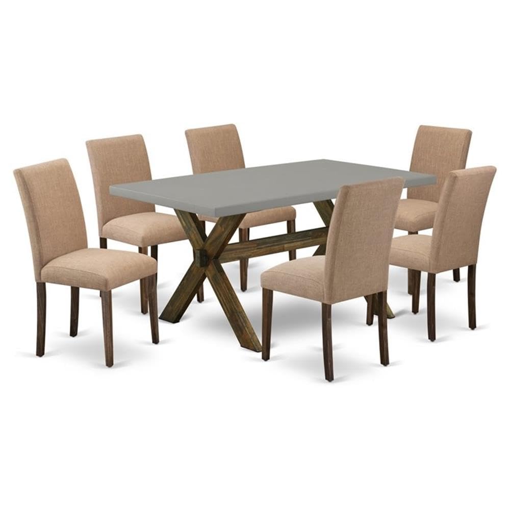 East West Furniture X796Ab747-7 7 Piece Modern Dining Table Set Consist Of A Rectangle Wooden Table With X-Legs And 6 Light Sable Linen Fabric Upholstered Chairs, 36X60 Inch, Multi-Color