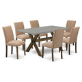 East West Furniture X796Ab747-7 7 Piece Modern Dining Table Set Consist Of A Rectangle Wooden Table With X-Legs And 6 Light Sable Linen Fabric Upholstered Chairs, 36X60 Inch, Multi-Color